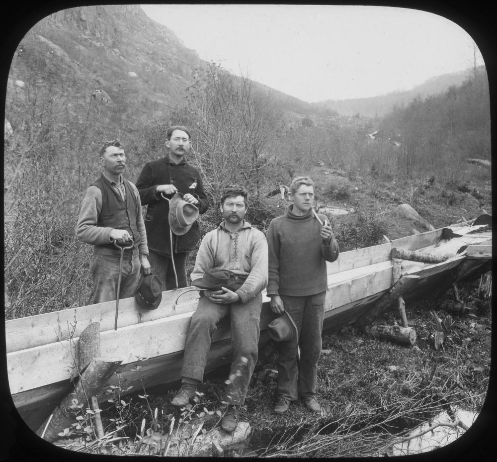 Lumbermen and Lumber Slide, Adirondack Mountains, New York, c. 1910 page 1