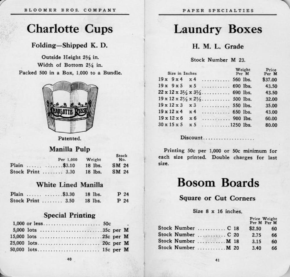 Bloomer Brothers Catalog of Paper Specialties, c. 1913 page 23