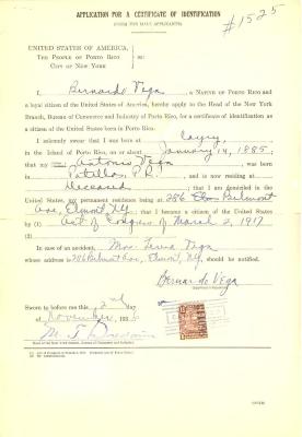 Load Application for Certificate of Identification, Bernardo Vega, 1936 in Main Document Viewer