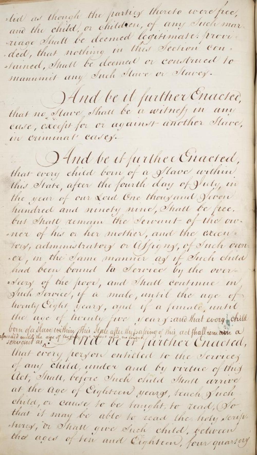 An Act Relative to Slaves and Servants, 1817 page 1