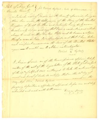 Noncitizen Deposition of Intent to Become a Citizen of the United States, Patrick Hyland, 1825 thumbnail page 1
