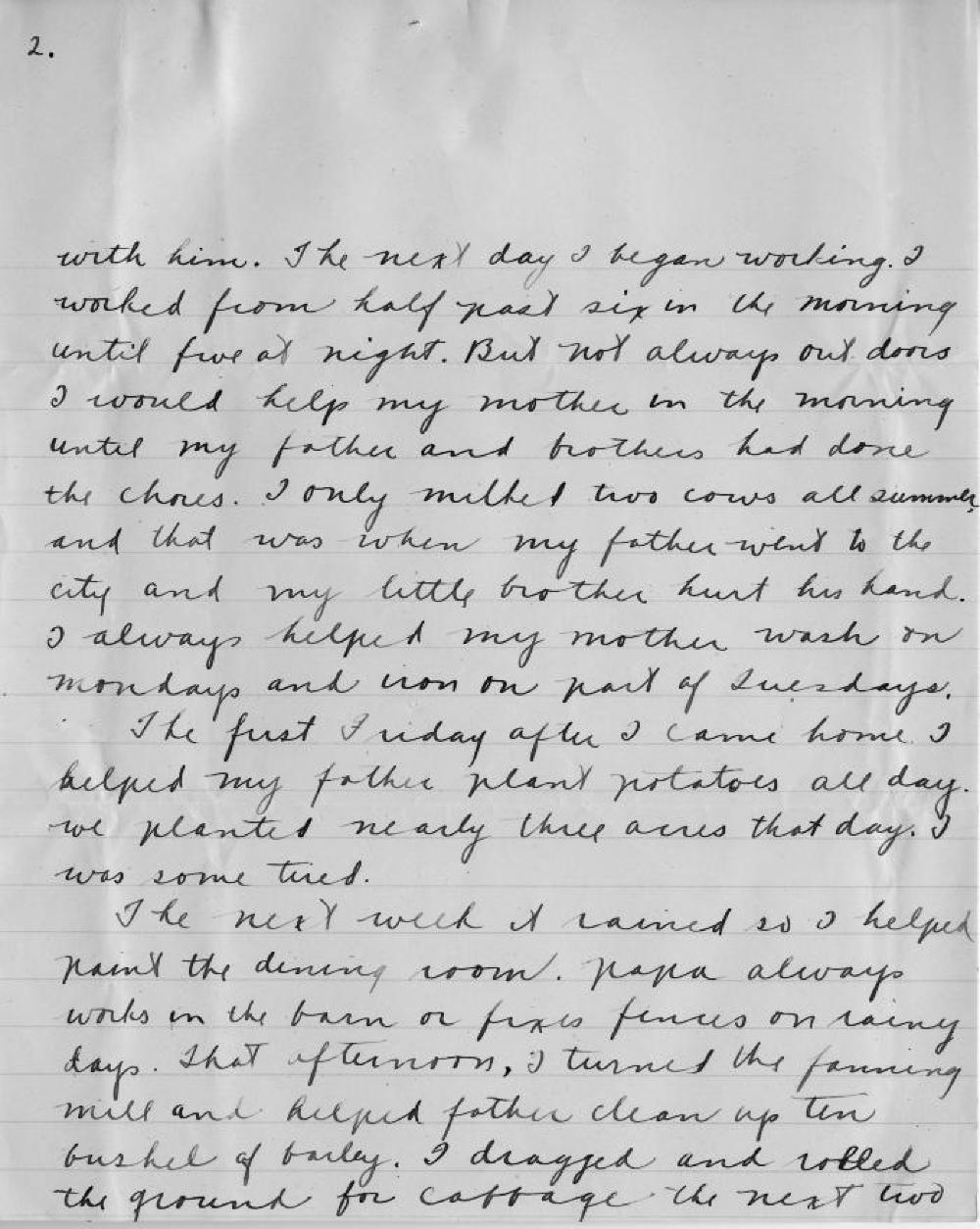 Elsie Blum's Farm Cadet Essay, World War I, September 12, 1918 page 2