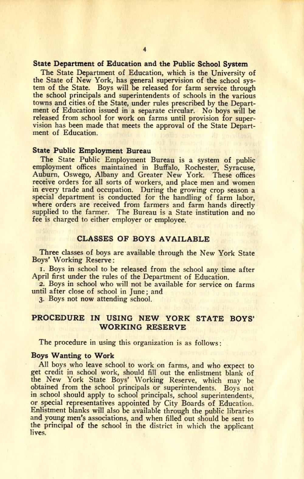 "New York State Boys' Working Reserve" Pamphlet, World War I, March 1918 page 3
