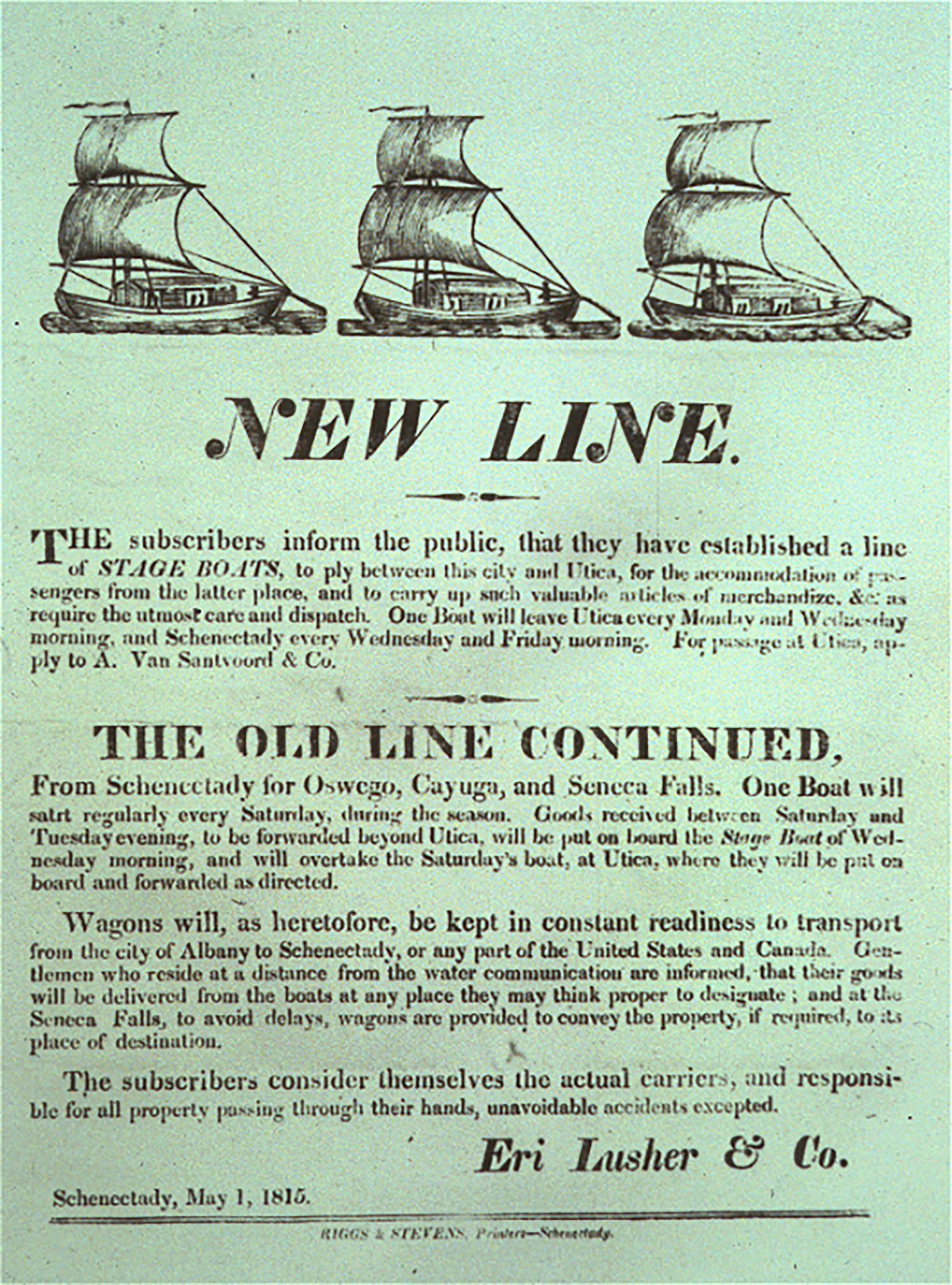 New Line Poster for Stage Boat Transportation, 1815 page 1