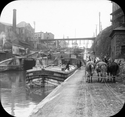Erie Canal Locks at Lockport, Horses and Mules on the Towpath, c. 1890s thumbnail page 2