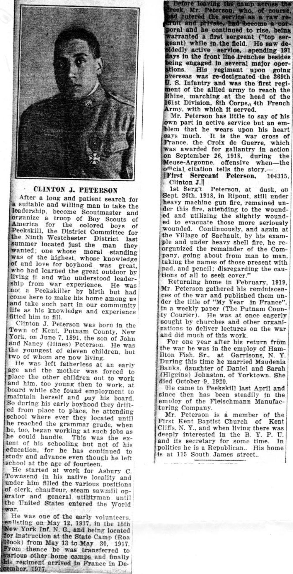 Clinton J. Peterson, Putman County, World War I, Biography, n.d. page 1