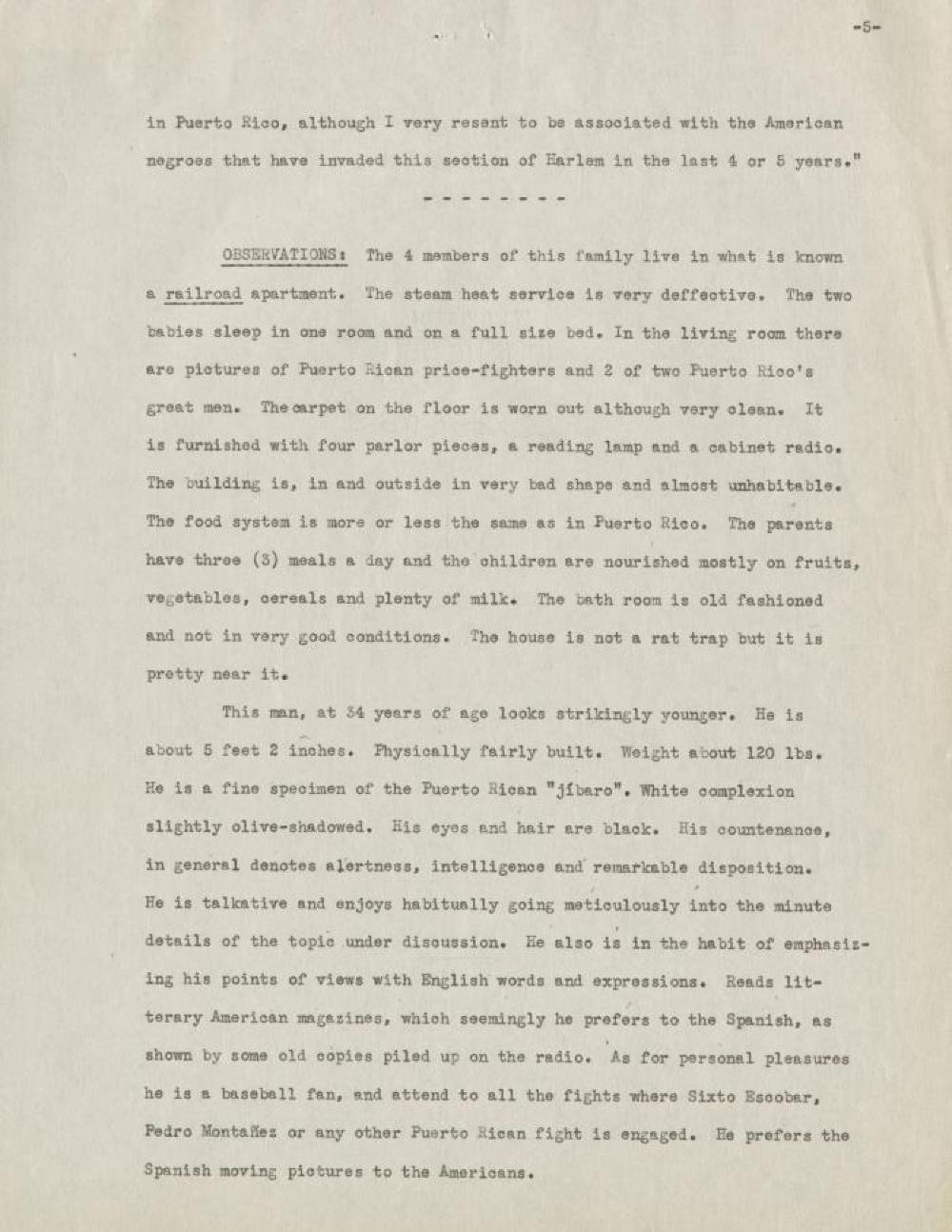 Federal Writers' Project Interview, Family Case History, with a Male Immigrant from Fajardo, Puerto Rico, 1939 page 5