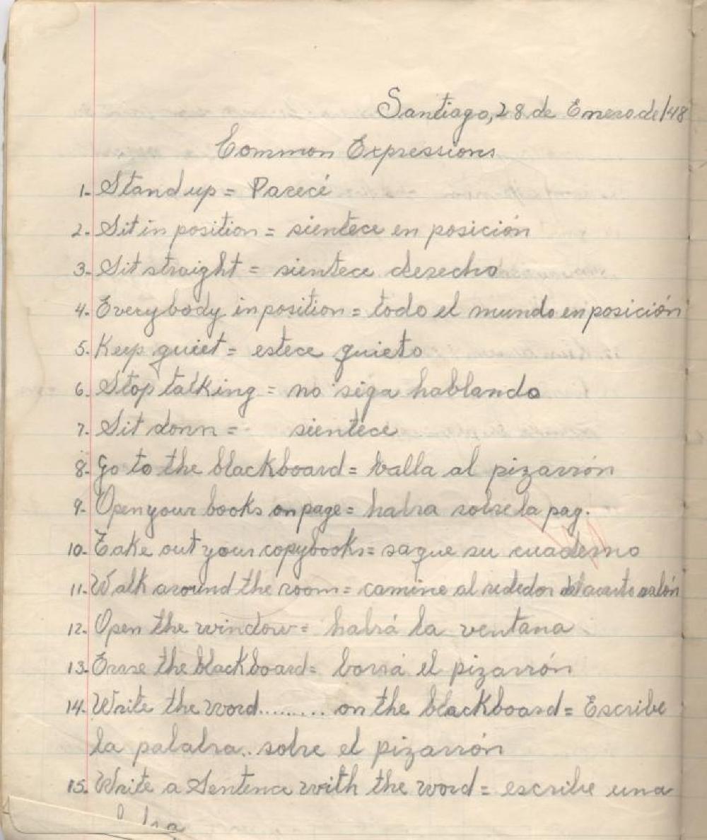 English-Spanish Composition Book Belonging to Pura ConcepciÃ³n, Dominican Republic, 1948 page 2