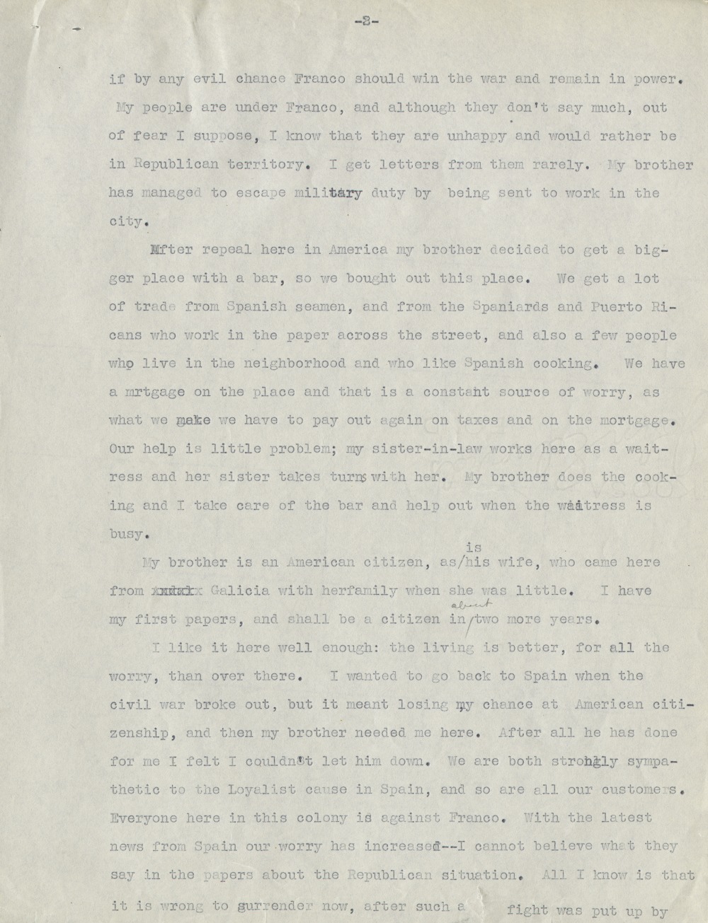 Federal Writer's Project Interview, Case #8, with a Male Immigrant from Galicia, Spain, 1939 page 2