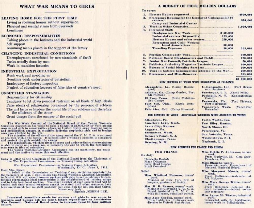YWCA Program, "Our American Girls, The Second Line of Defence" Pamphlet, World War I, c. 1917 page 3