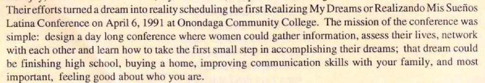 Latina Women's Conference, Association of Neighbors for Latino Advancement, Syracuse, NY, 2000 page 1