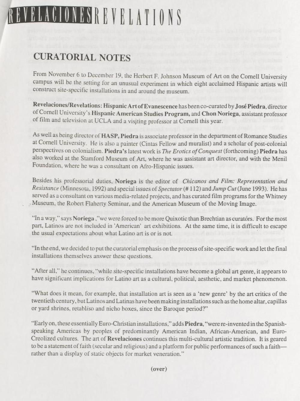Eight Hispanic Artists Featured, Johnson Museum, Ithaca, 1993 page 3