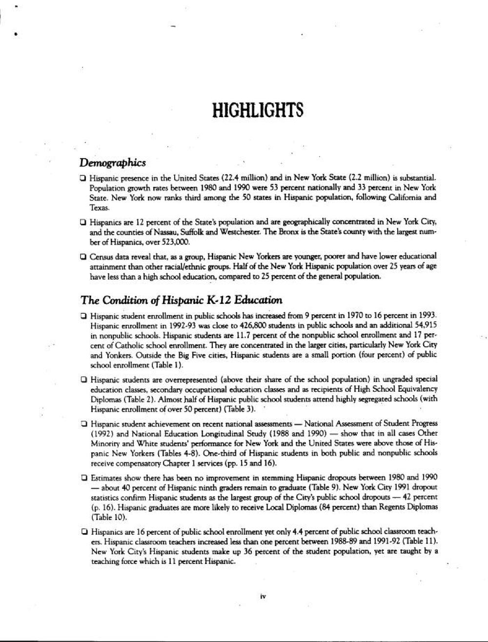 Facts about Hispanic New Yorkers: Education and Employment, 1994 page 2