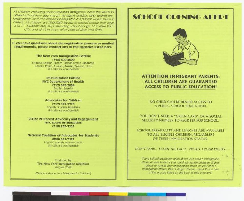 New York Immigration Coalition School Opening Alert, 2000 page 1