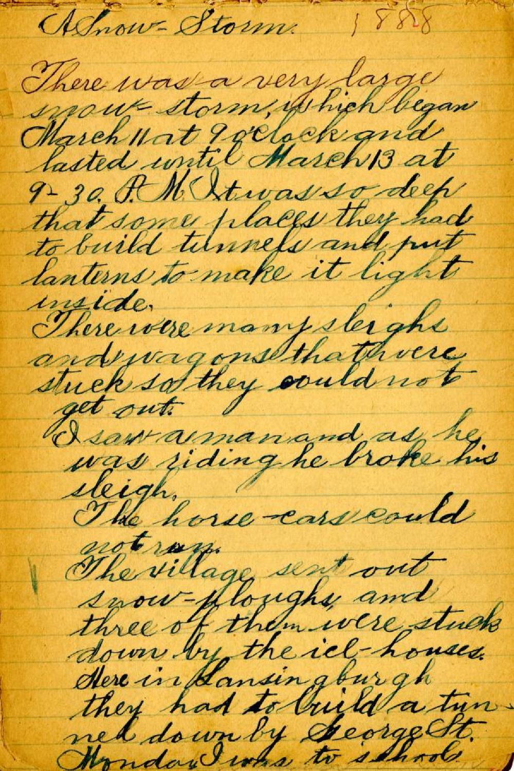 Emma Nielson's Snowstorm Account, March 1888 page 1