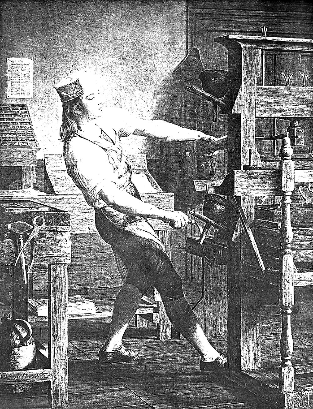 Benjamin Franklin, as a Boy, at a Printing Press, 1913, image size:1000x1308