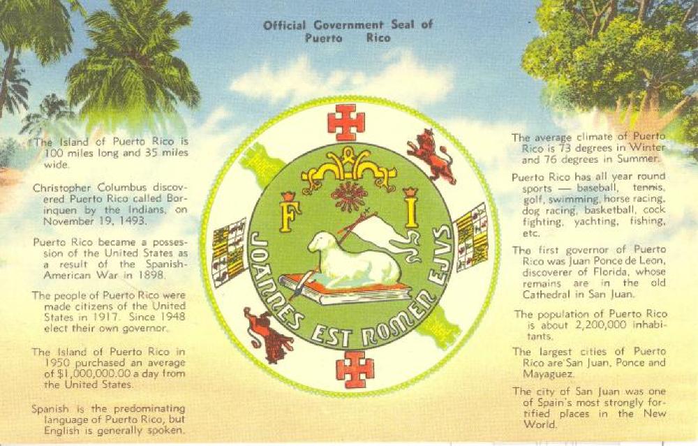 Official Government Seal of Puerto Rico, c. 1950s page 1
