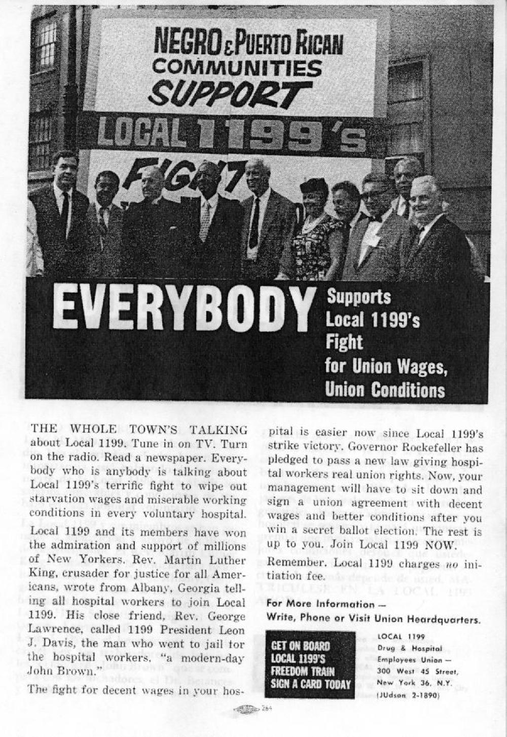 Drug & Hospital Employees Union, "Everybody Supports Local 1199," c. 1963 page 1