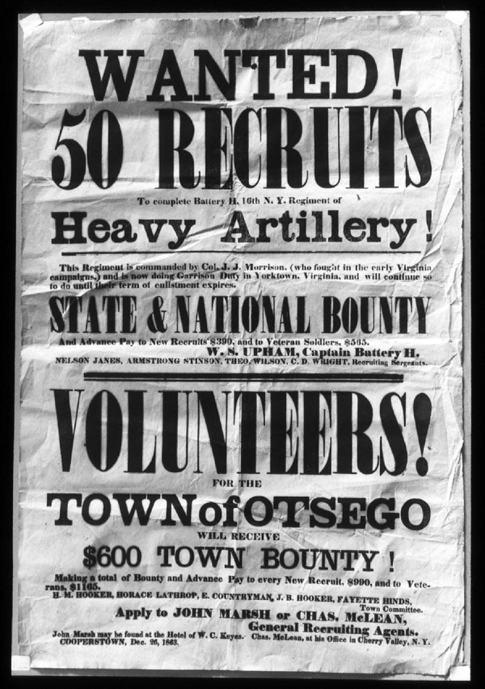 Civil War Broadside Calling for 50 Volunteers, Town of Otsego, 1863 page 1