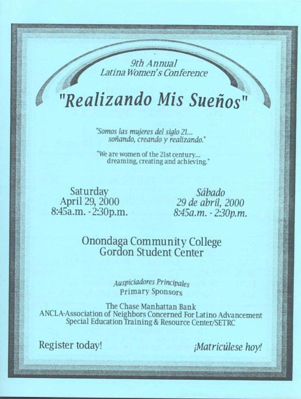 Registration Packet for "Realizando Mis Suenos" a Latina Womens' Conference, 2000 page 1