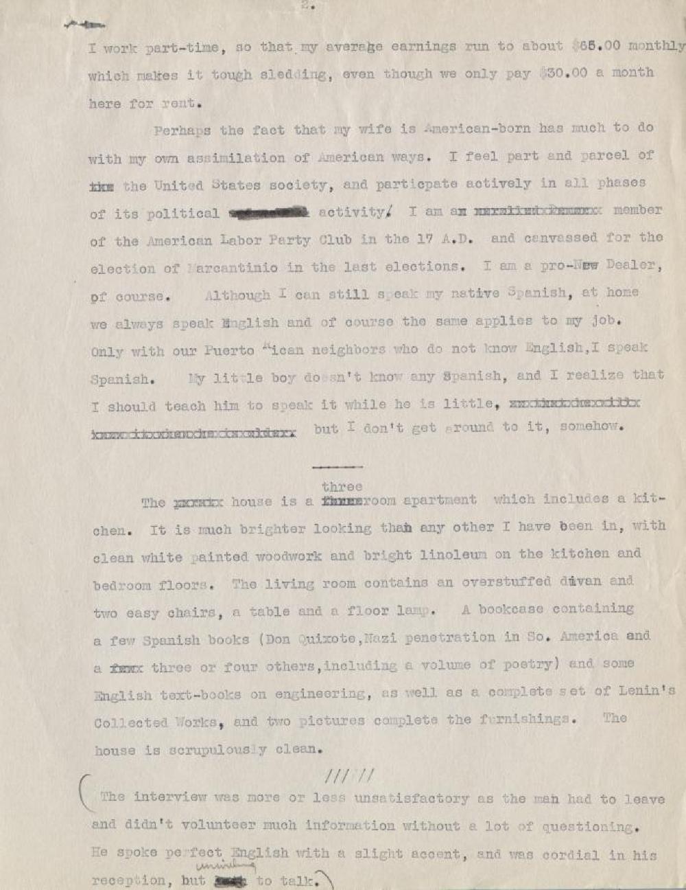 Federal Writer's Project Interview, Case #5, with a Male Immigrant from Buenos Aires, Argentina, 1939 page 2