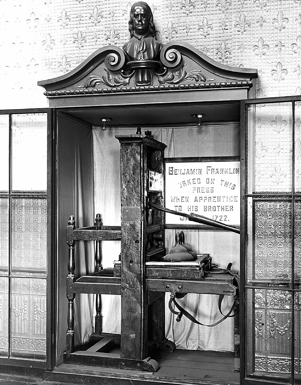 Benjamin Franklin's 1722 Printing Press, Photograph 1912 page 1