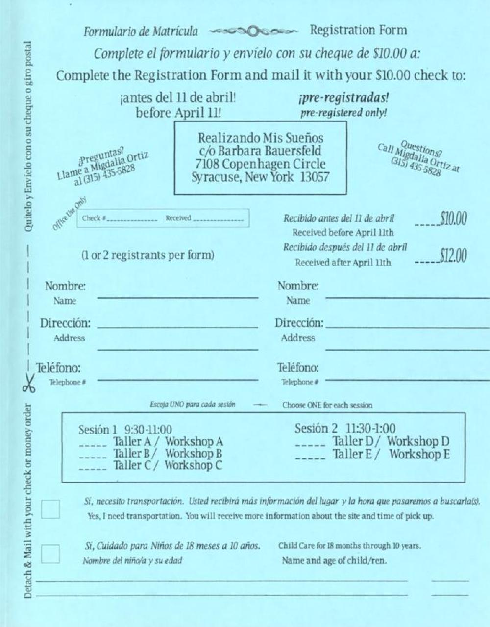 Registration Packet for "Realizando Mis Suenos" a Latina Womens' Conference, 2000 page 3
