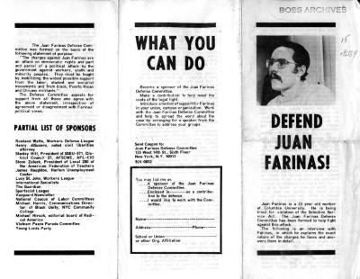 Flyer Produced by the Juan Farinas Defense Committee, 1972 thumbnail page 1