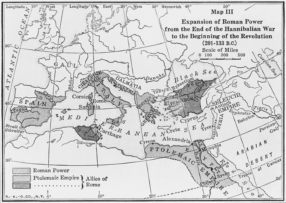 Map of Roman Expansion at End of Hannibalian War, 201-133 B.C. page 1