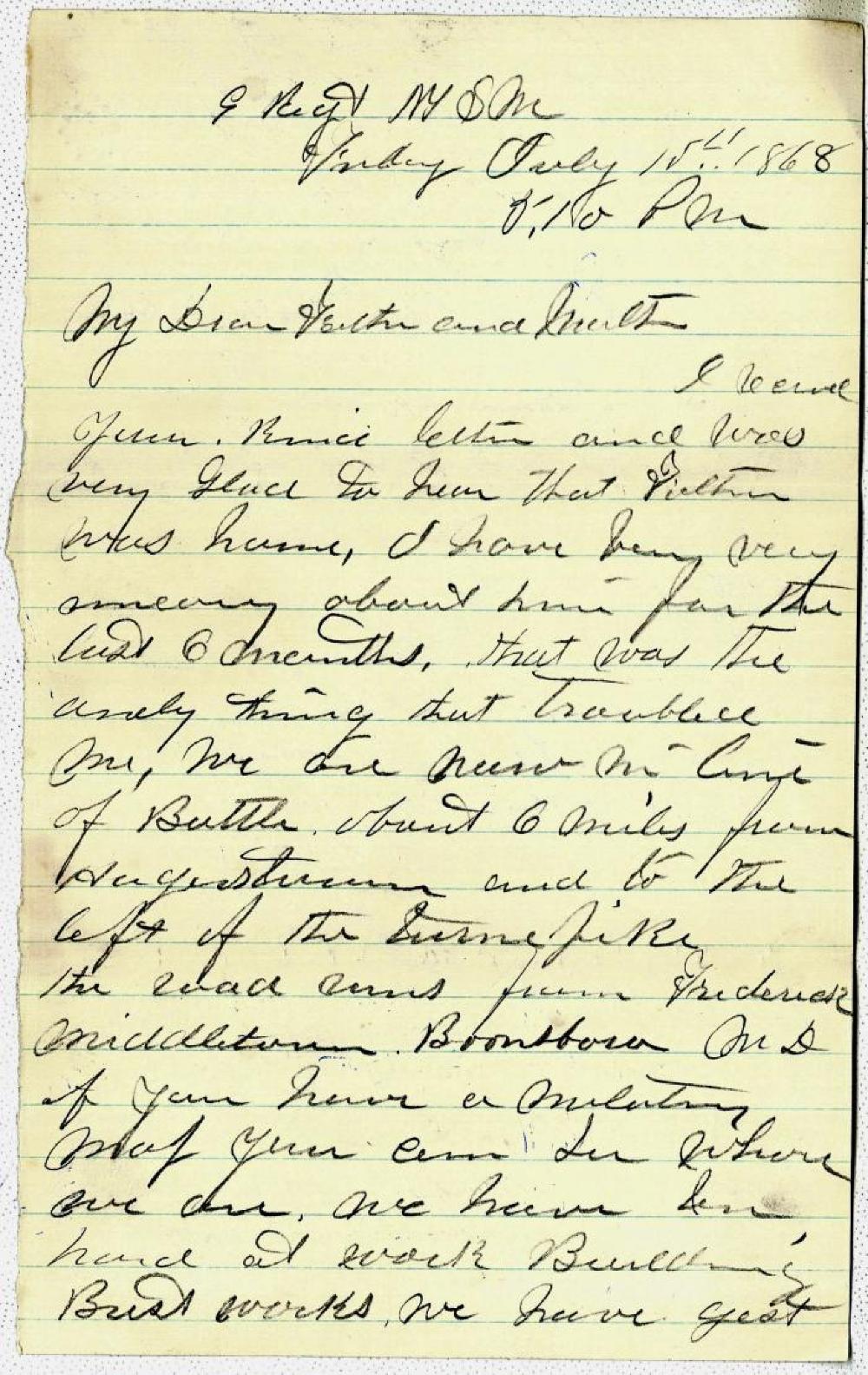 Letter from Archibald Penny to his Father and Mother July 15, 1863 page 1