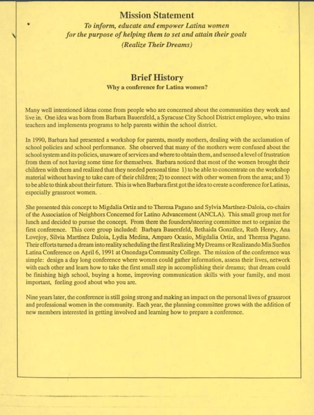 Latina Women's Conference, "Realizing My Dreams," c. 2000 page 1