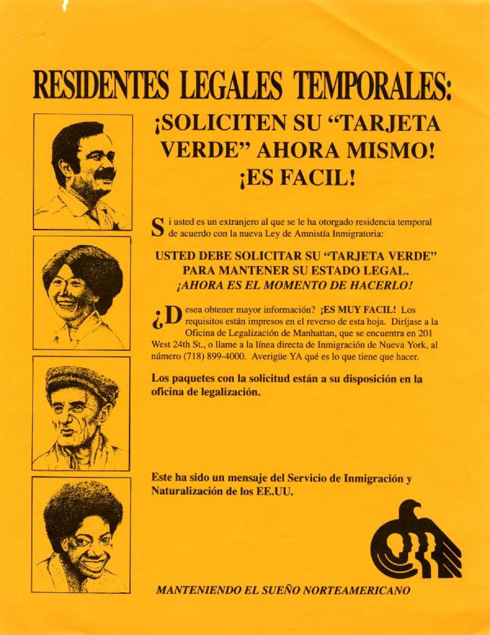 Immigration and Naturalization Service Flyer and Fact Sheet in Six Languages, New York, NY, 1989 page 4