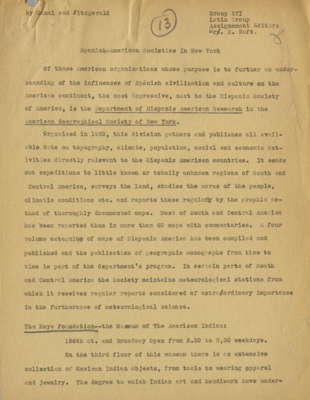 Spanish-American Societies in New York, c. 1938. page 1