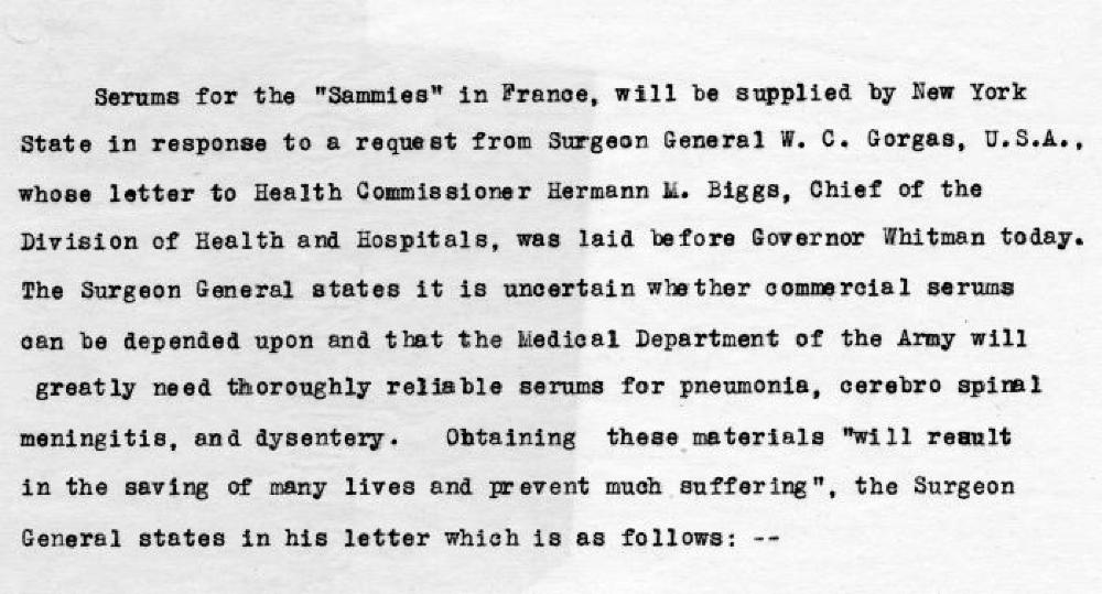 New York Department of Health Responds to Call for Help, July 21, 1917 page 1
