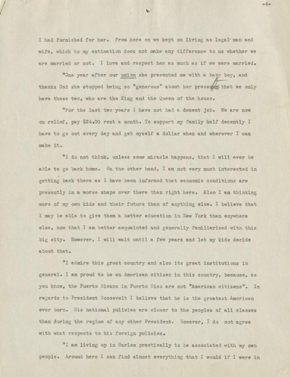 Federal Writers' Project Interview, Family Case History, with a Male Immigrant from Fajardo, Puerto Rico, 1939 page 4